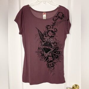 NEW Y2K Guess Crystal Burnout Velvet Tattoo Tee Purple Large